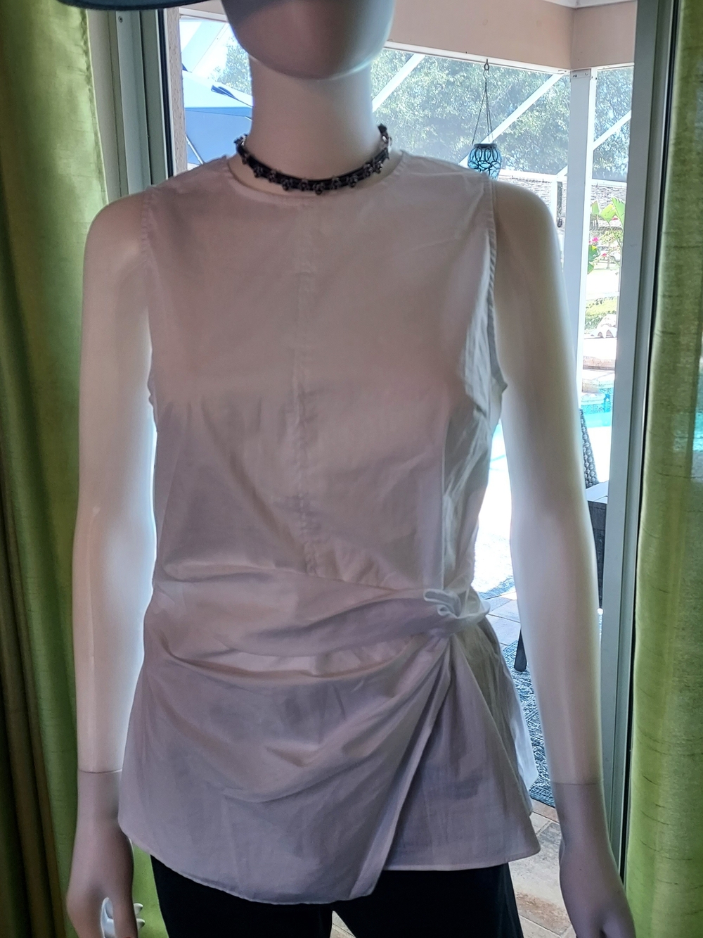 Jason Wu White Sleeveless Twist Knot/Side Zip Cotton Blend Top. M / NWT
